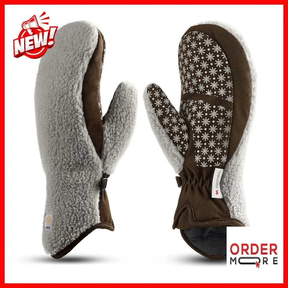 Women's Sherpa Fleece Mittens with Anti-Slip Grip for Winter